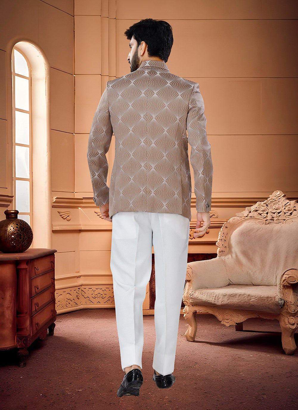 Woven Jacquard Brown Jodhpuri Suit - M4328