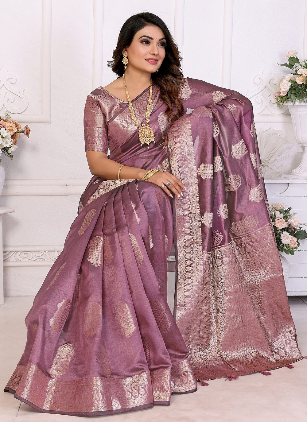 Classic Saree Woven Purple Organza Saree S13626