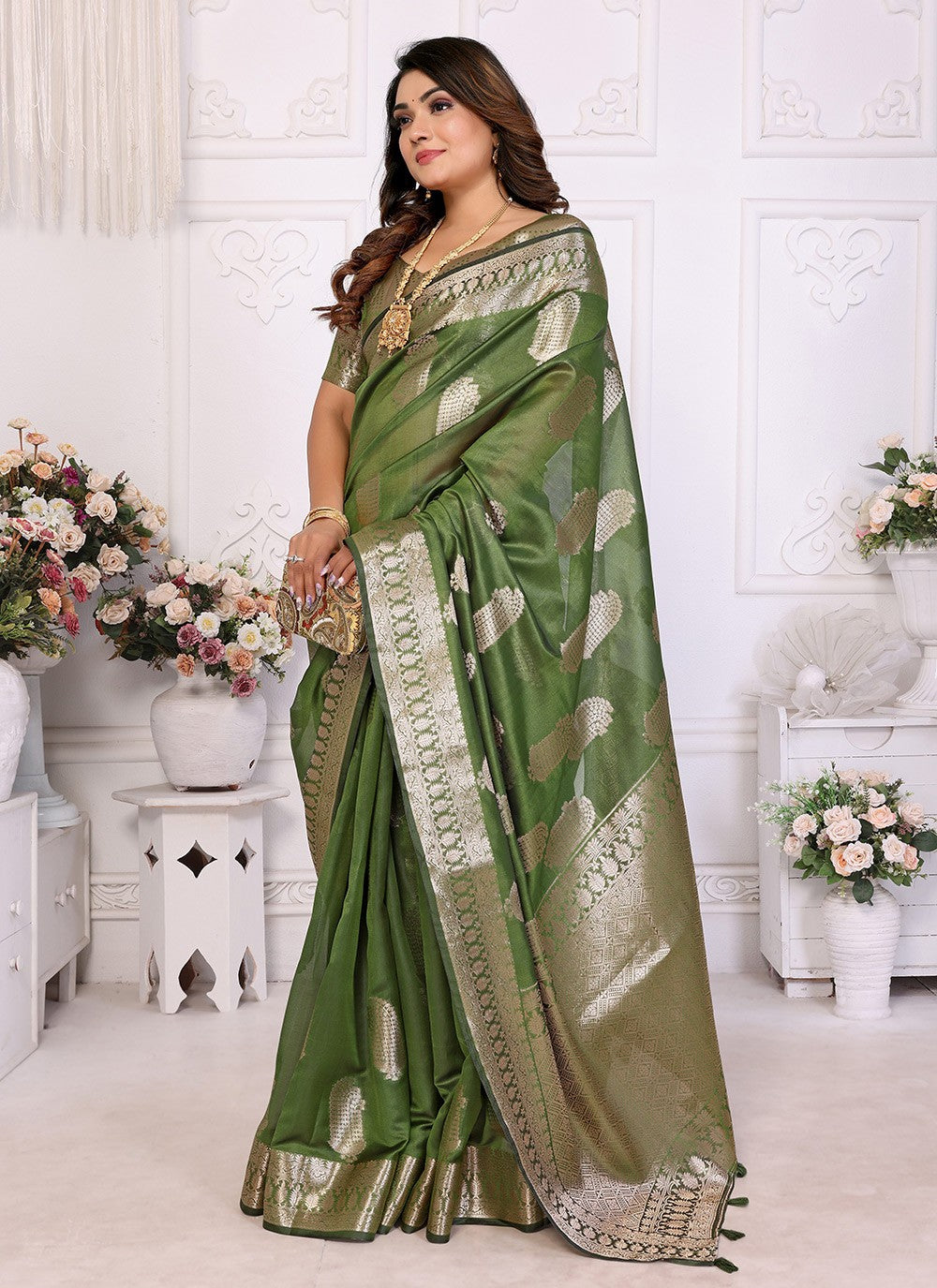 Trendy Saree Woven Green Organza Saree S13627