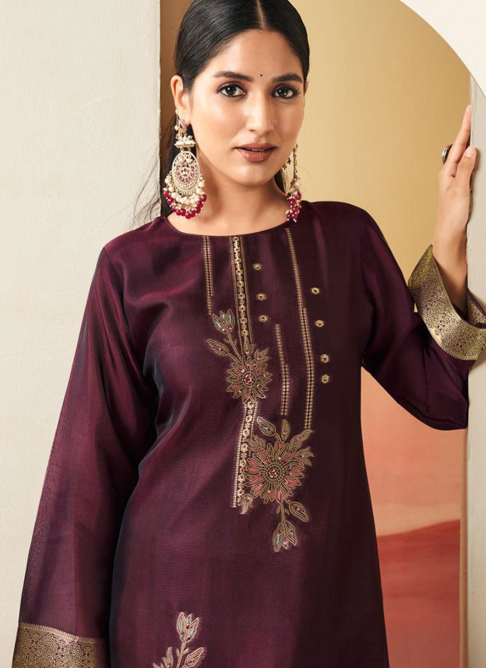 Floral Printed Pure Silk Purple Salwar Suit T6614