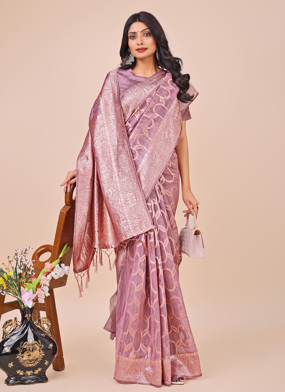 Woven Cotton Purple Classic Saree S15142