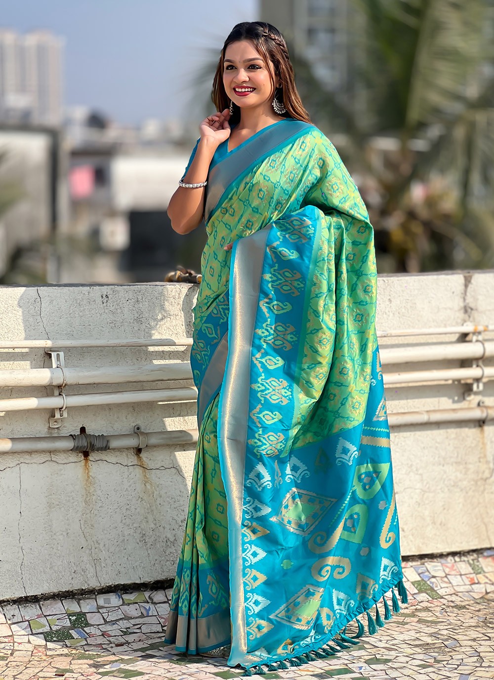 Classic Saree Meenakari Sea Green Patola Silk Saree S13546