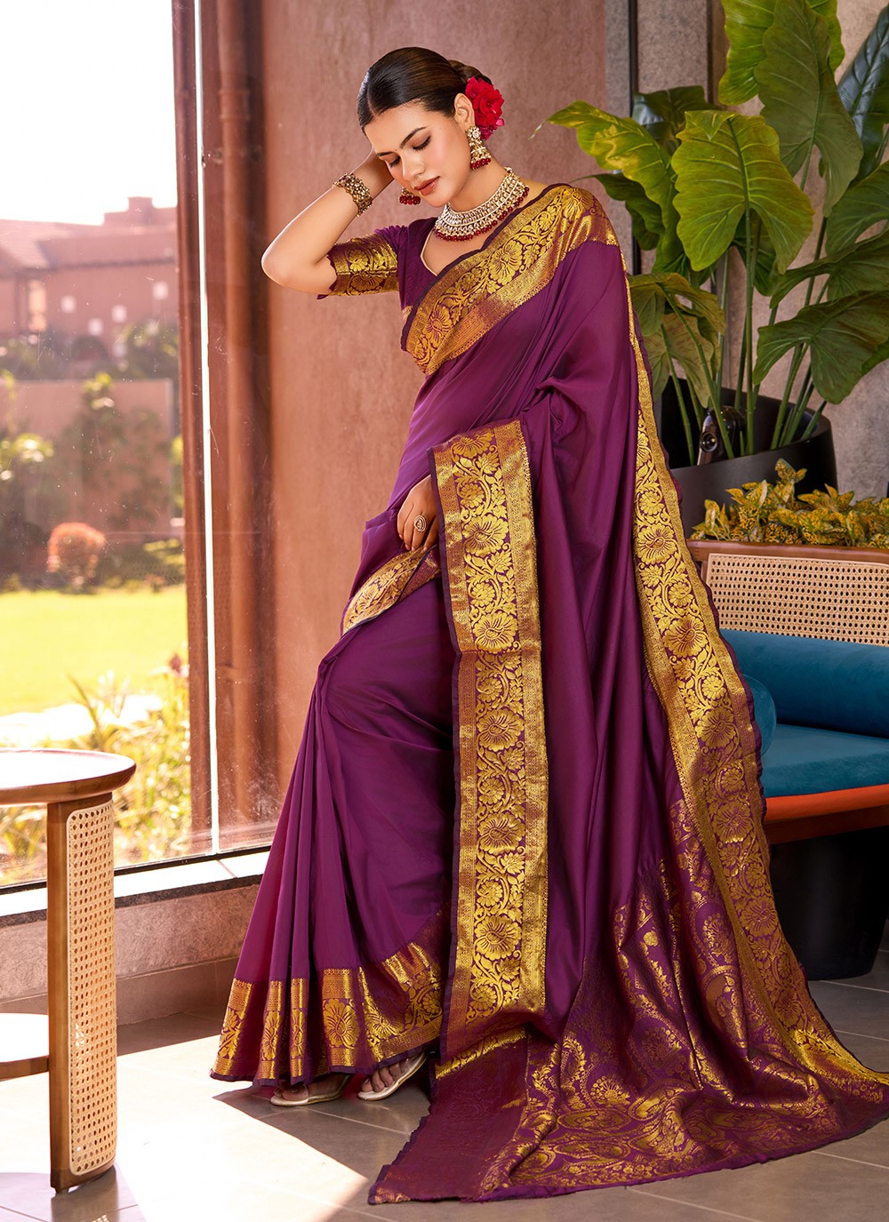Woven Silk Purple Saree S13862