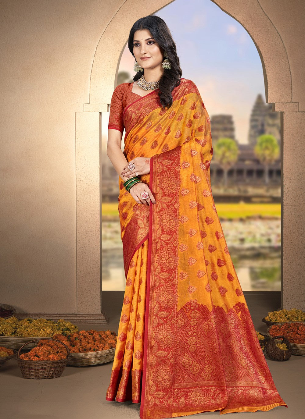 Classic Saree Woven Yellow Silk S12756