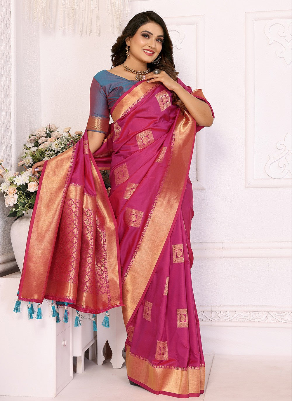 Woven Silk Pink Saree S14743