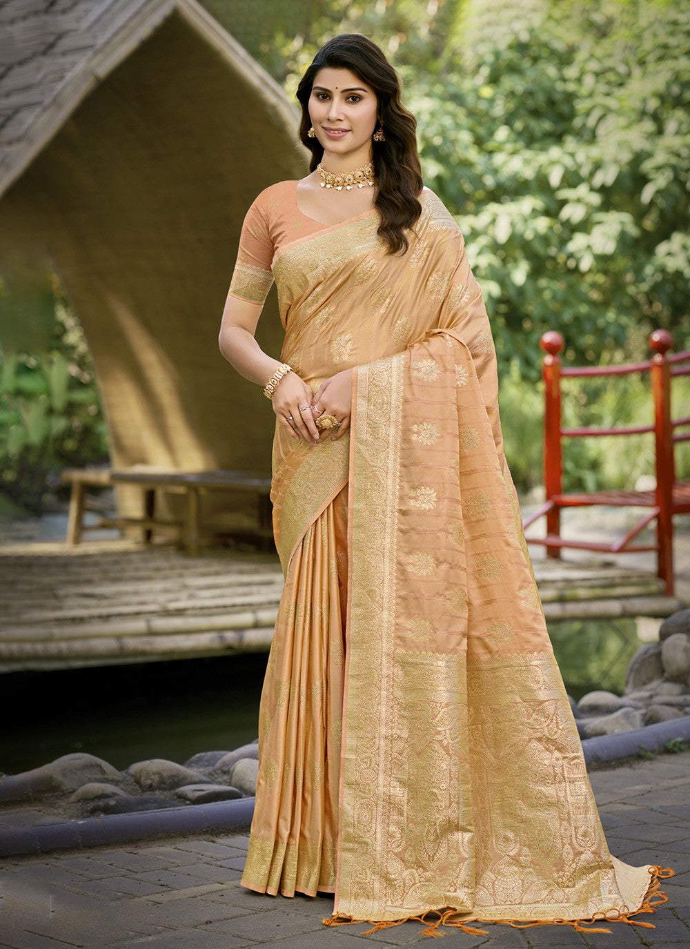 Contemporary Woven Peach Silk S12367
