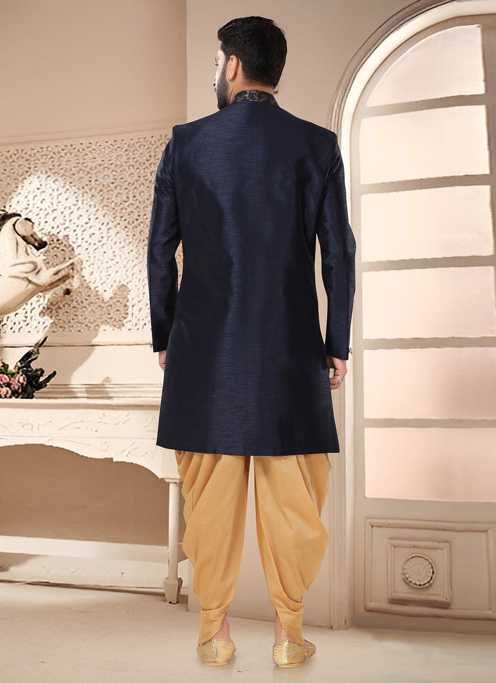 Woven Silk Blue Sherwani - M7533