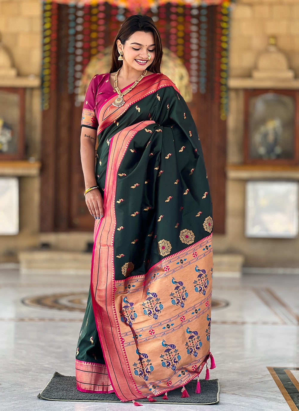 Green Silk Trendy Saree Jacquard Work, Woven S16042