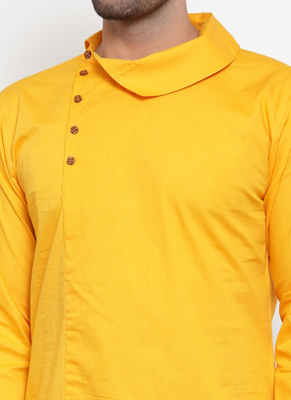 Plain Blended Cotton Yellow Dhoti Kurta - M6176