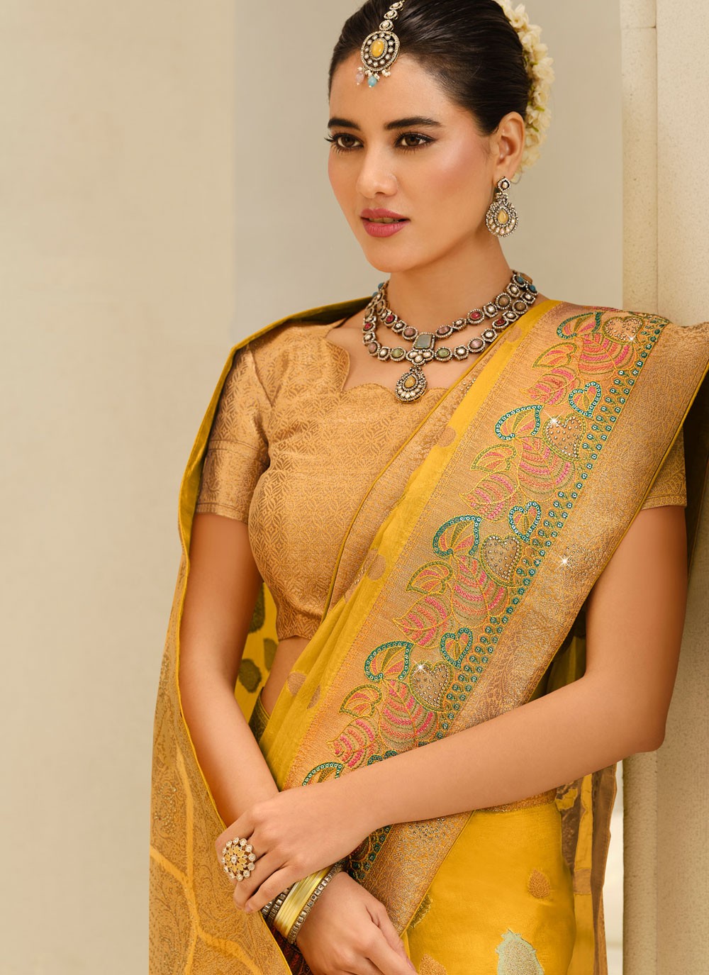 Yellow Silk Trendy Saree Weaving Zari S20186