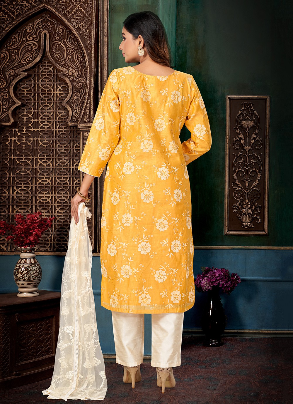 Pant Style Suit Printed Yellow T8005