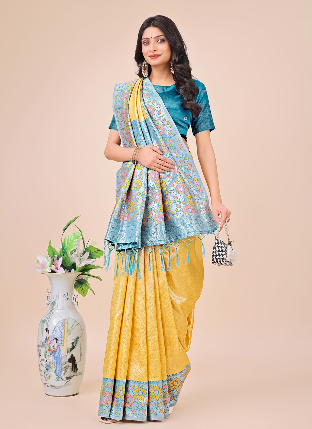 Woven Silk Yellow Contemporary Saree S15163