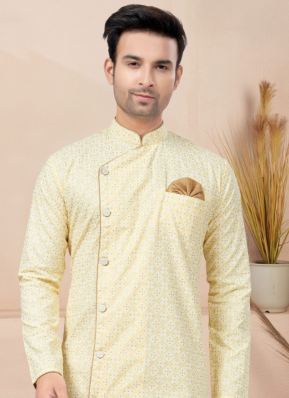 Fancy Work Cotton Yellow Indo Western - M6211