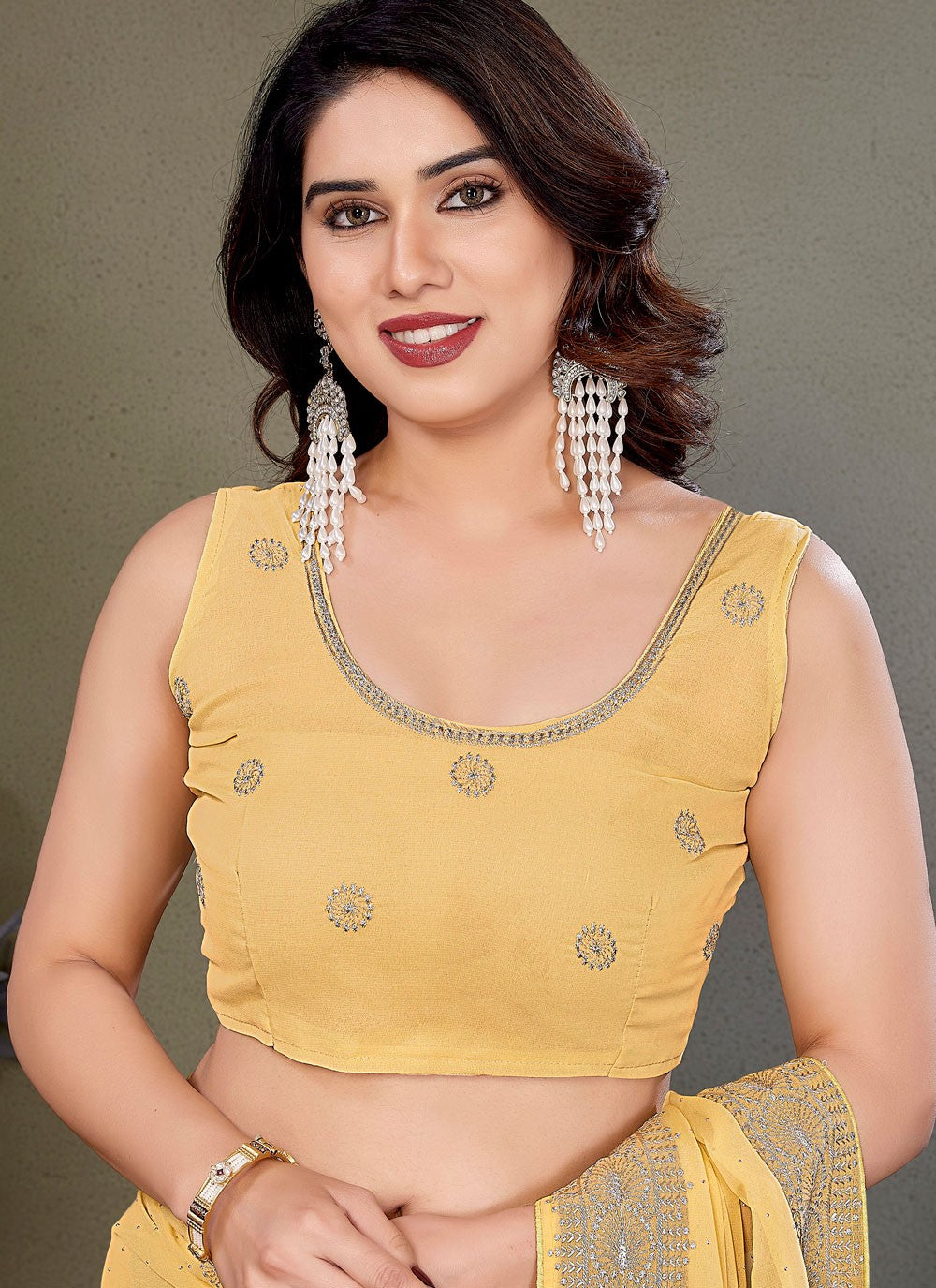 Embroidered Georgette Yellow Classic Saree S14883