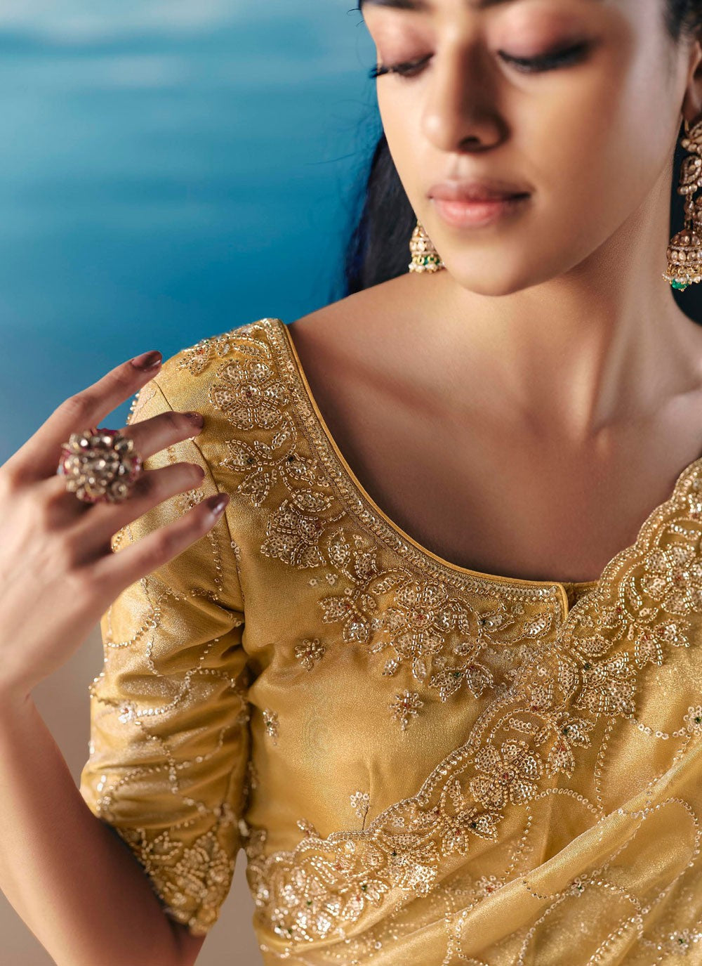 Yellow Fancy Fabric Contemporary Saree Embroidered, Sequins S20197