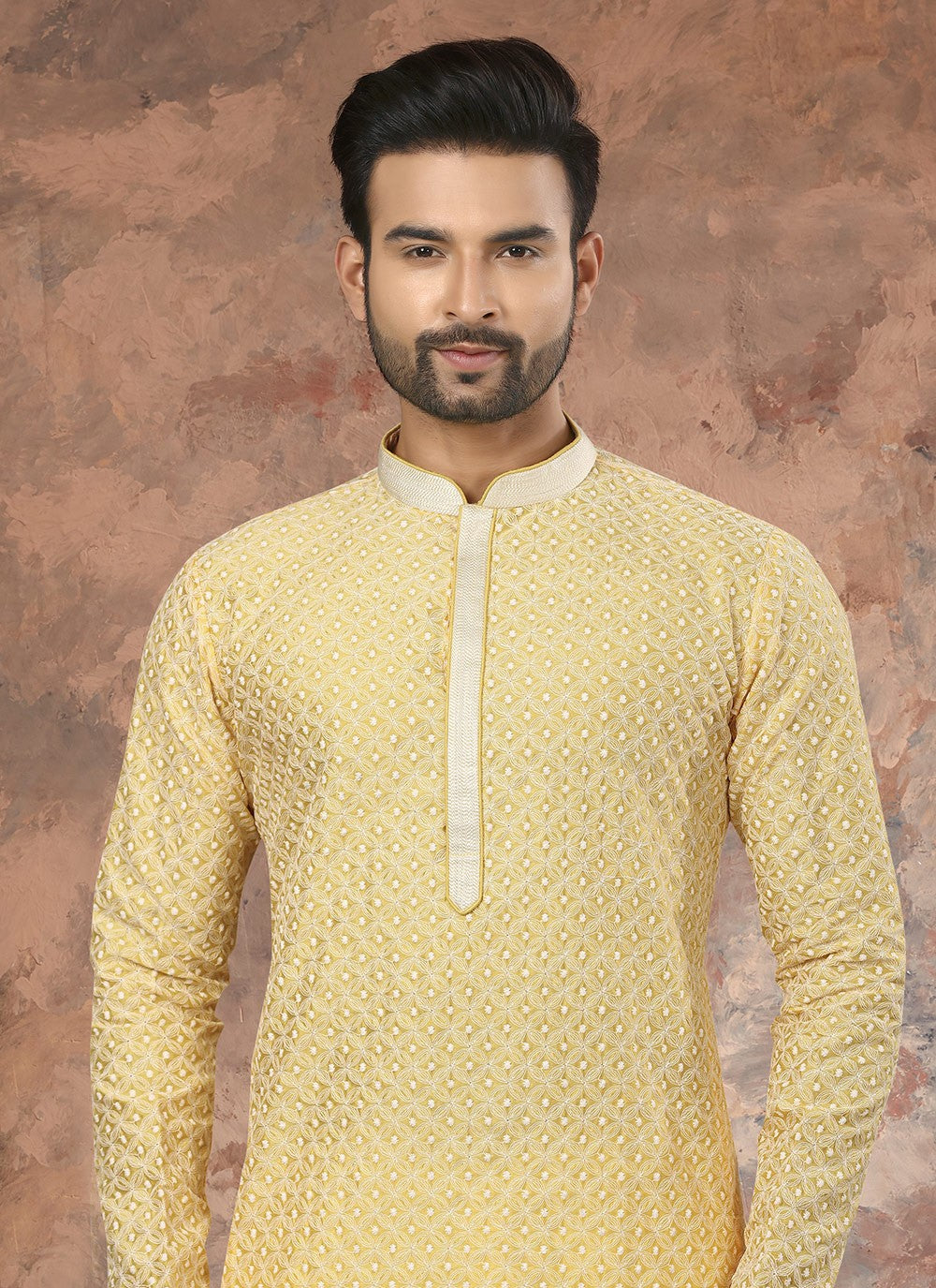 Embroidered Lucknowi Yellow Kurta - M5632