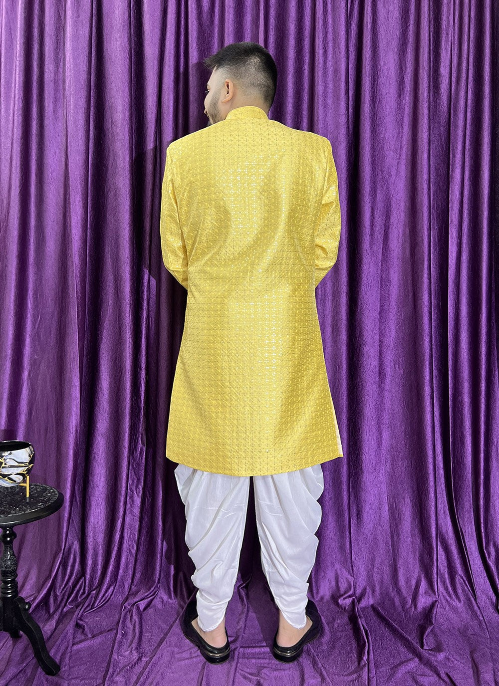 Embroidered Silk Yellow Indo Western - M5700