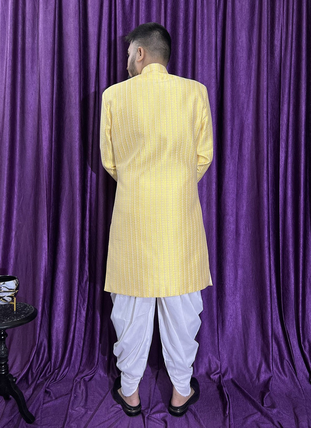 Fancy Work Jacquard Yellow Indo Western - M5696