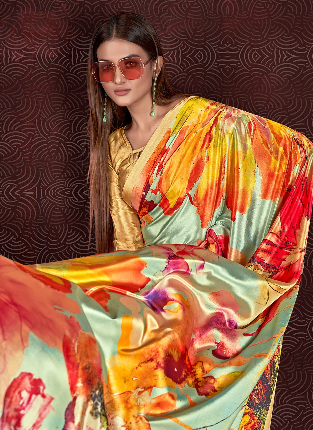 Classic Digital Print Crepe Silk Saree - S7015