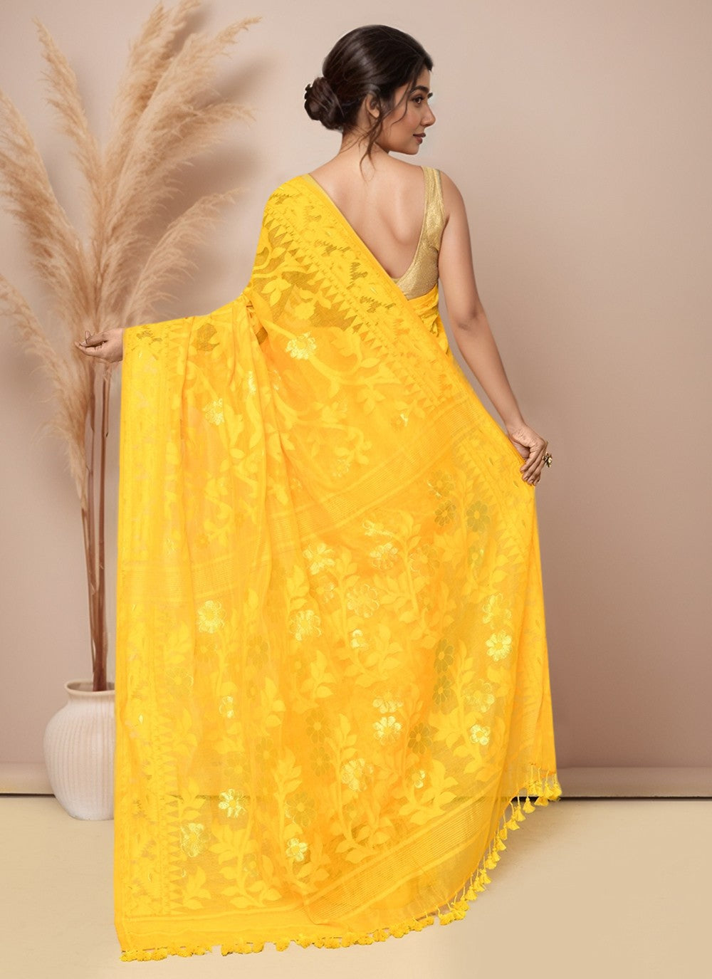 Yellow Blended Cotton Classic Saree Floral Printed S20000