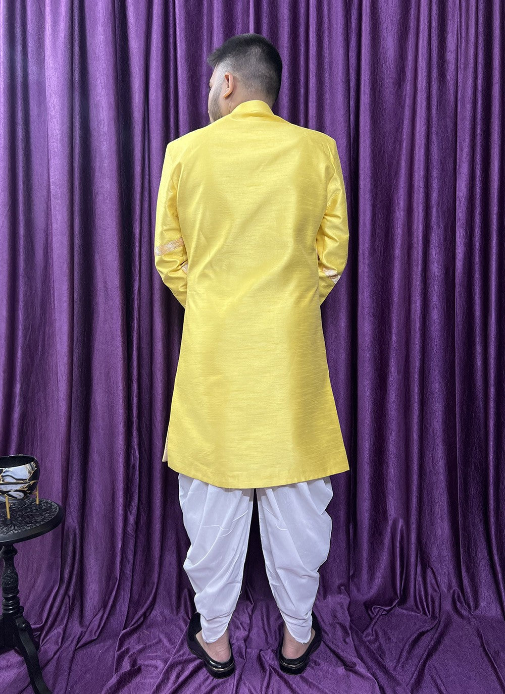 Fancy Work Silk Yellow Indo Western - M5669