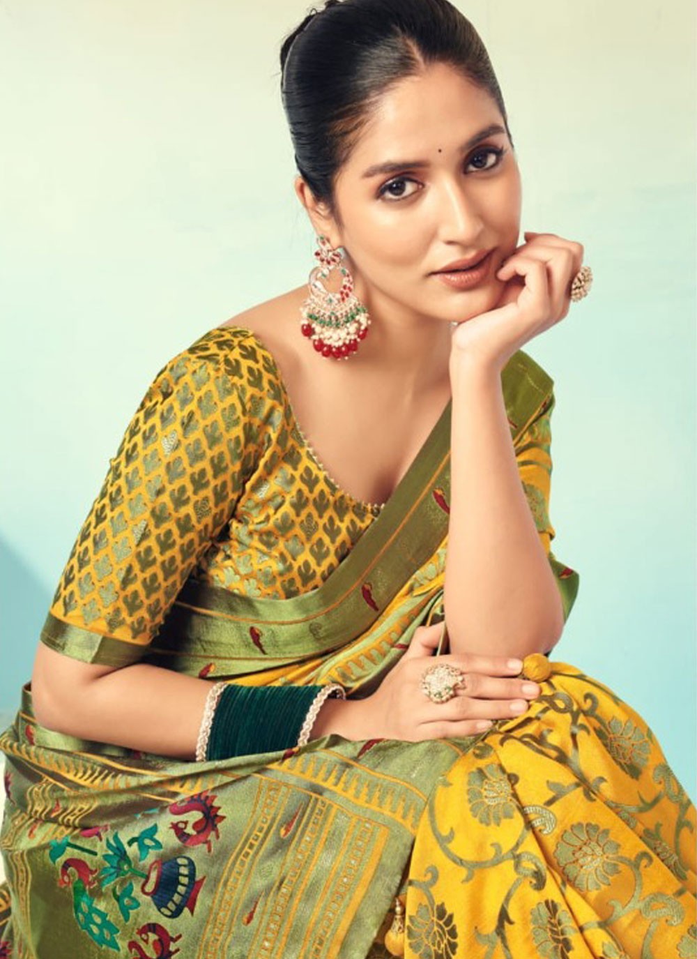 Weaving Zari Georgette Yellow Saree S14554