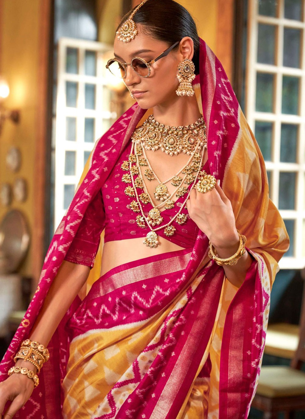 Geometric Print Silk Yellow Trendy Saree S14906