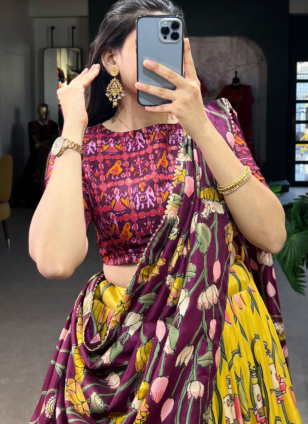 Patola Print Tussar Silk A - Line Lehenga - L2068