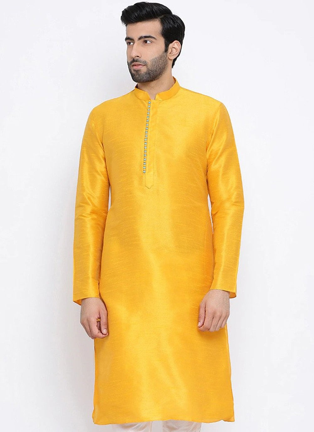 Plain Dupion Silk Yellow Kurta - M1991