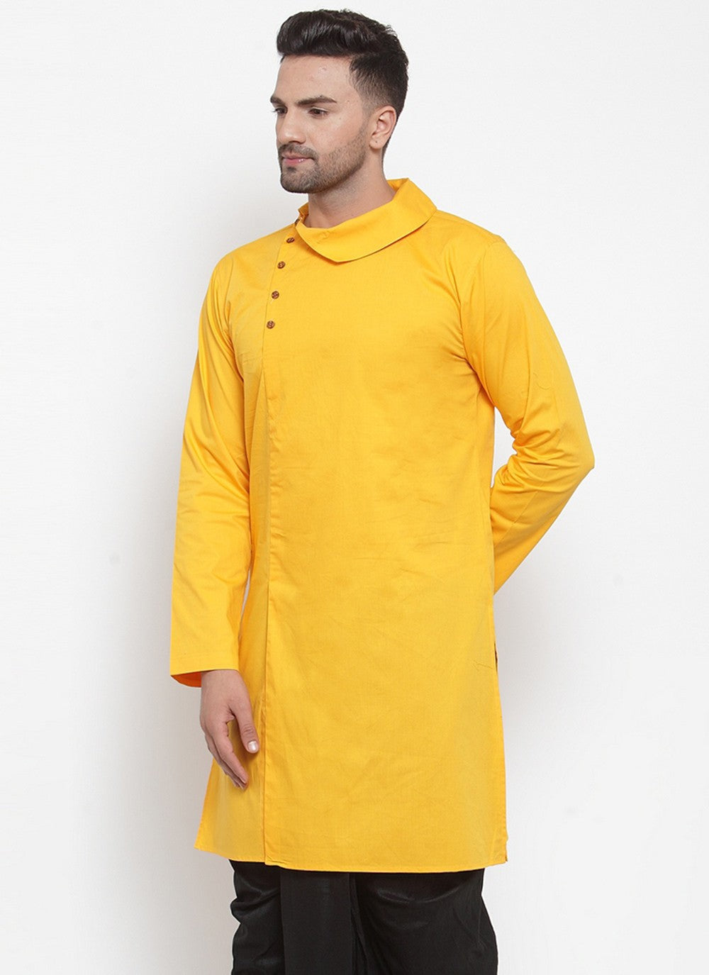 Plain Blended Cotton Yellow Kurta - M6163