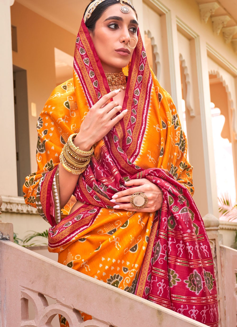 Trendy Saree Printed Yellow Silk S12788