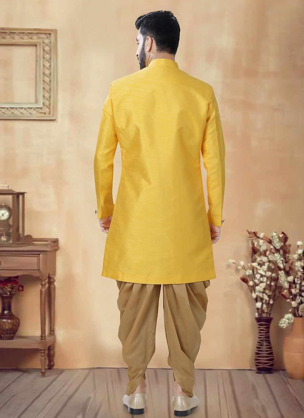 Embroidered Silk Yellow Sherwani - M8508