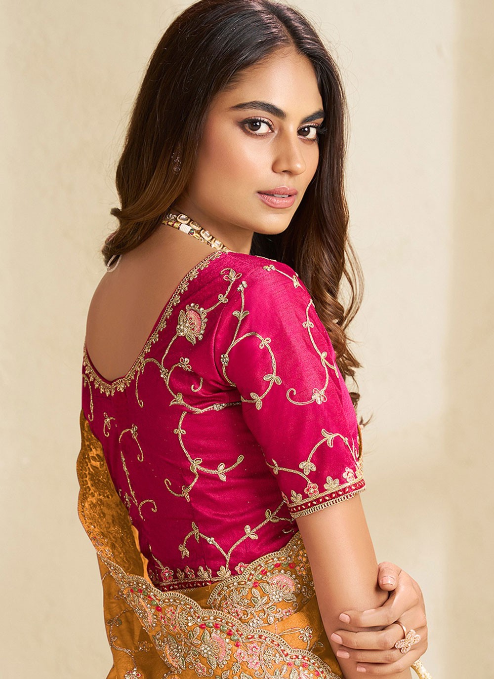 Yellow Fandy Designer Saree Cord, Stones, Thread, Zari S18850