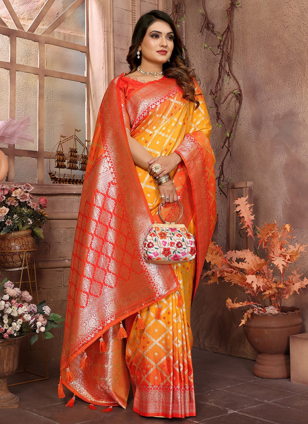 Woven Silk Yellow Saree S14643