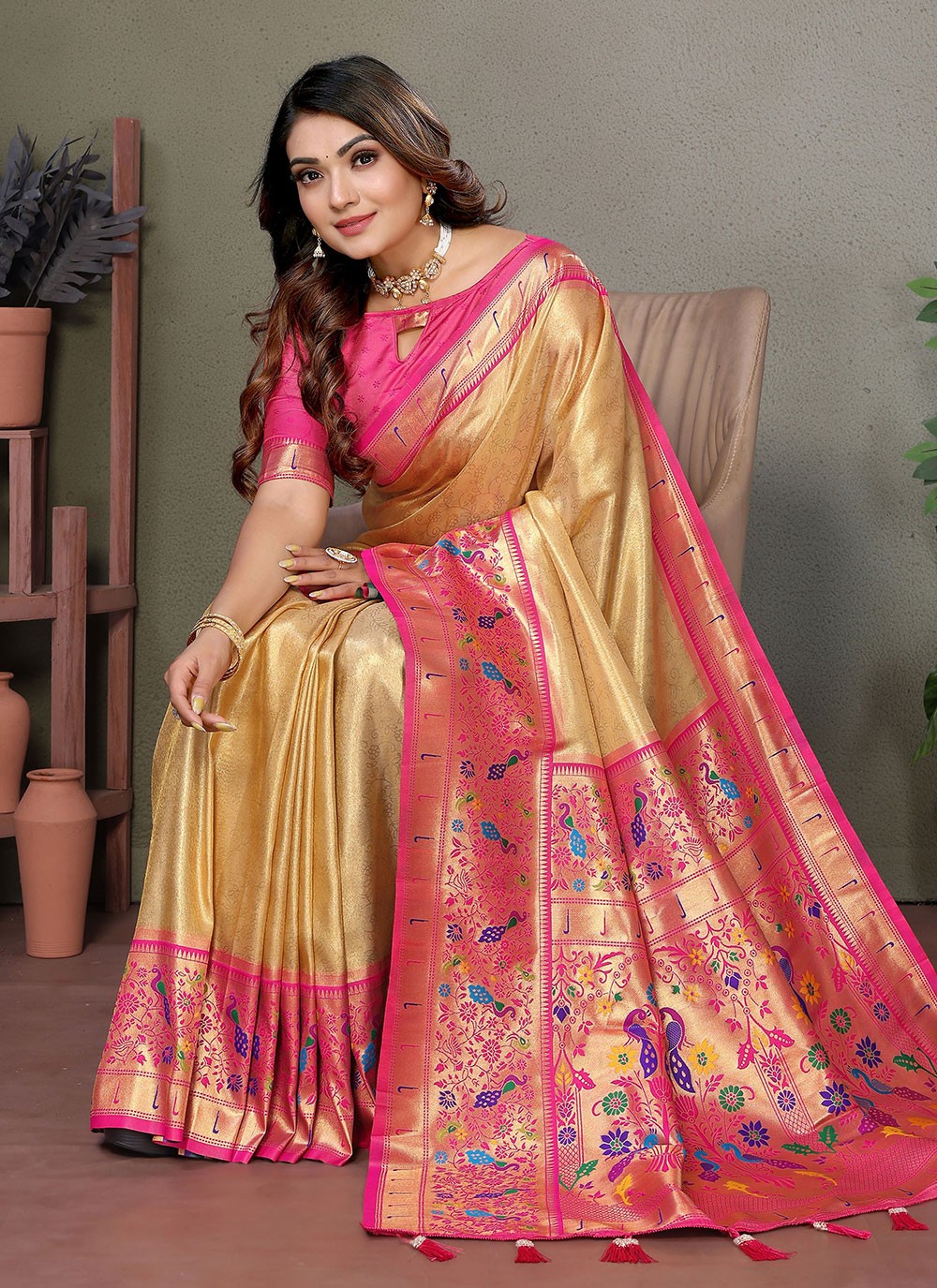Woven Banarasi Silk Yellow Saree S14696