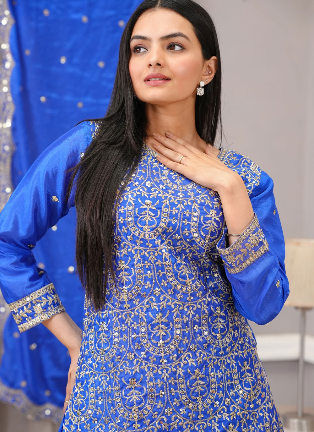Palazzo Suit Embroidered, Sequins, Zari Blue T6729