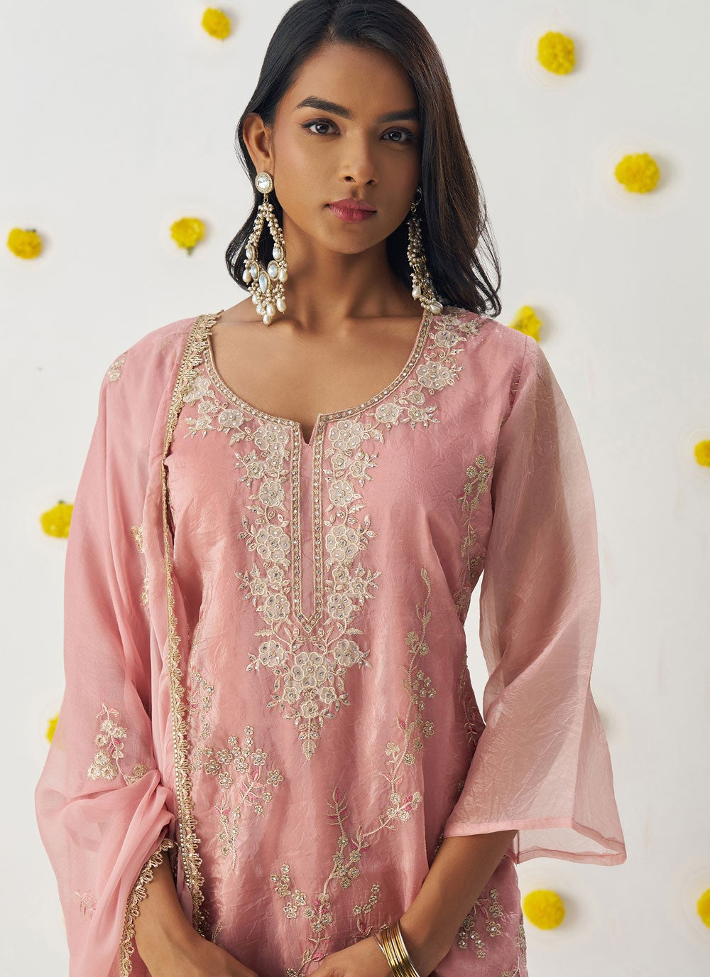 Pant Style Suit Embroidered, Stones, Zari Pink T6965