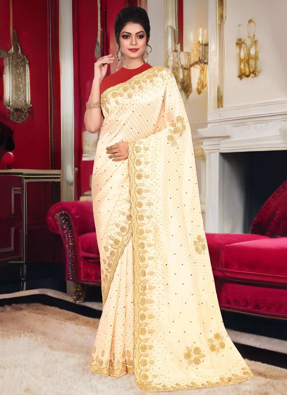 Cut Work Kanjivaram Silk Off White Classic Saree S15545