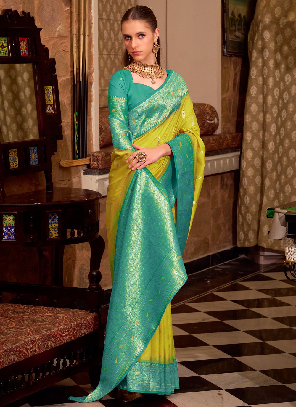 Green Silk Classic Saree Weaving Zari, Zari S15734