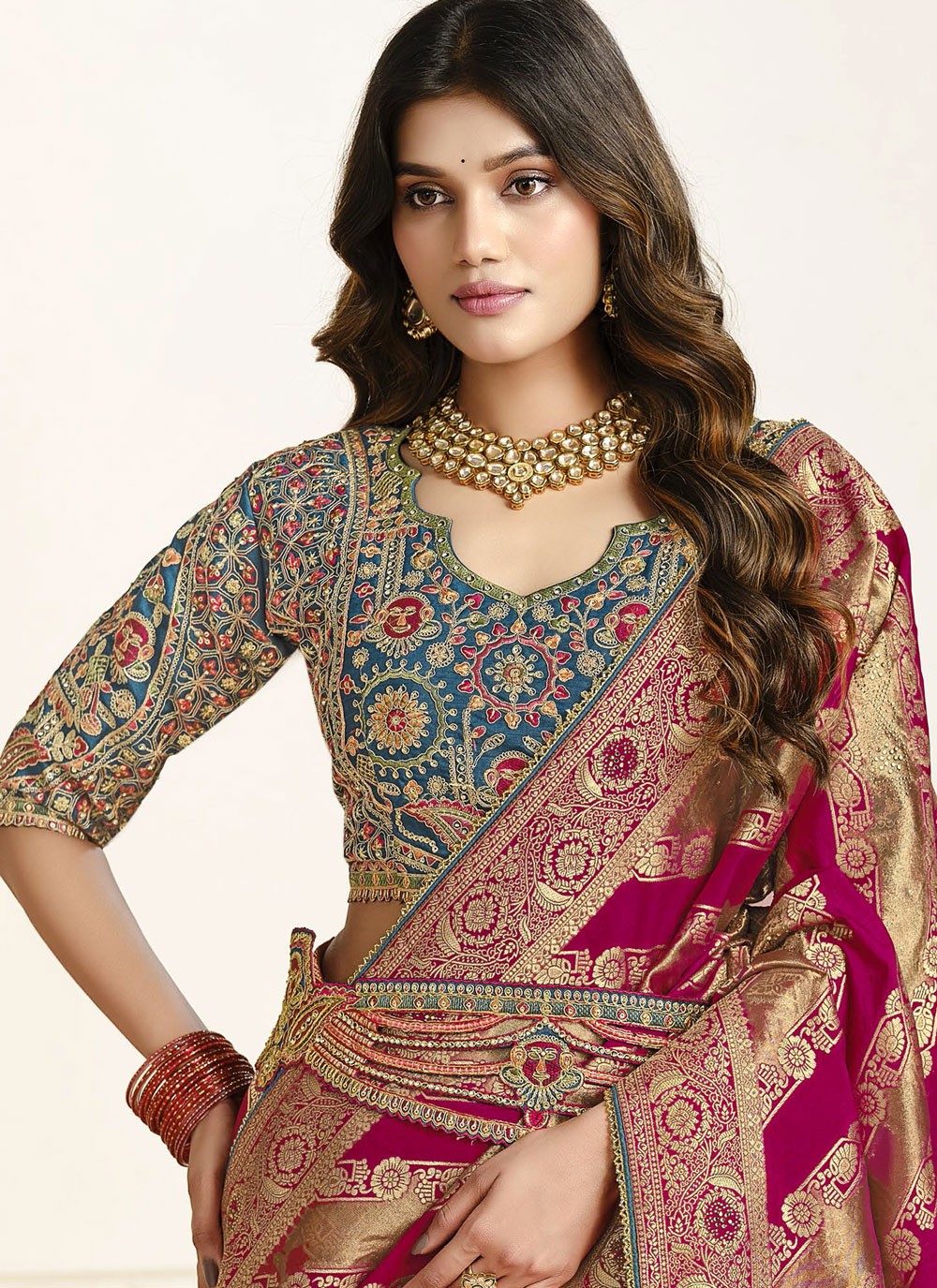 Burgundy Silk Contemporary Saree Fancy Work, Weaving Zari, Zari S18842