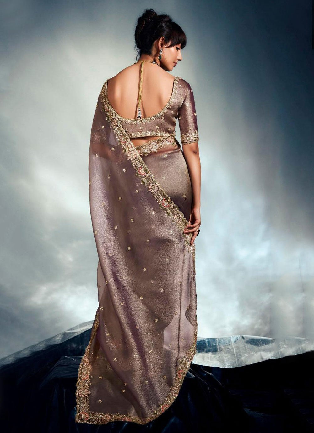 Purple Fancy Fabric Contemporary Saree Cut Work, Embroidered, Khatli Work, Sequins, Zari S19058