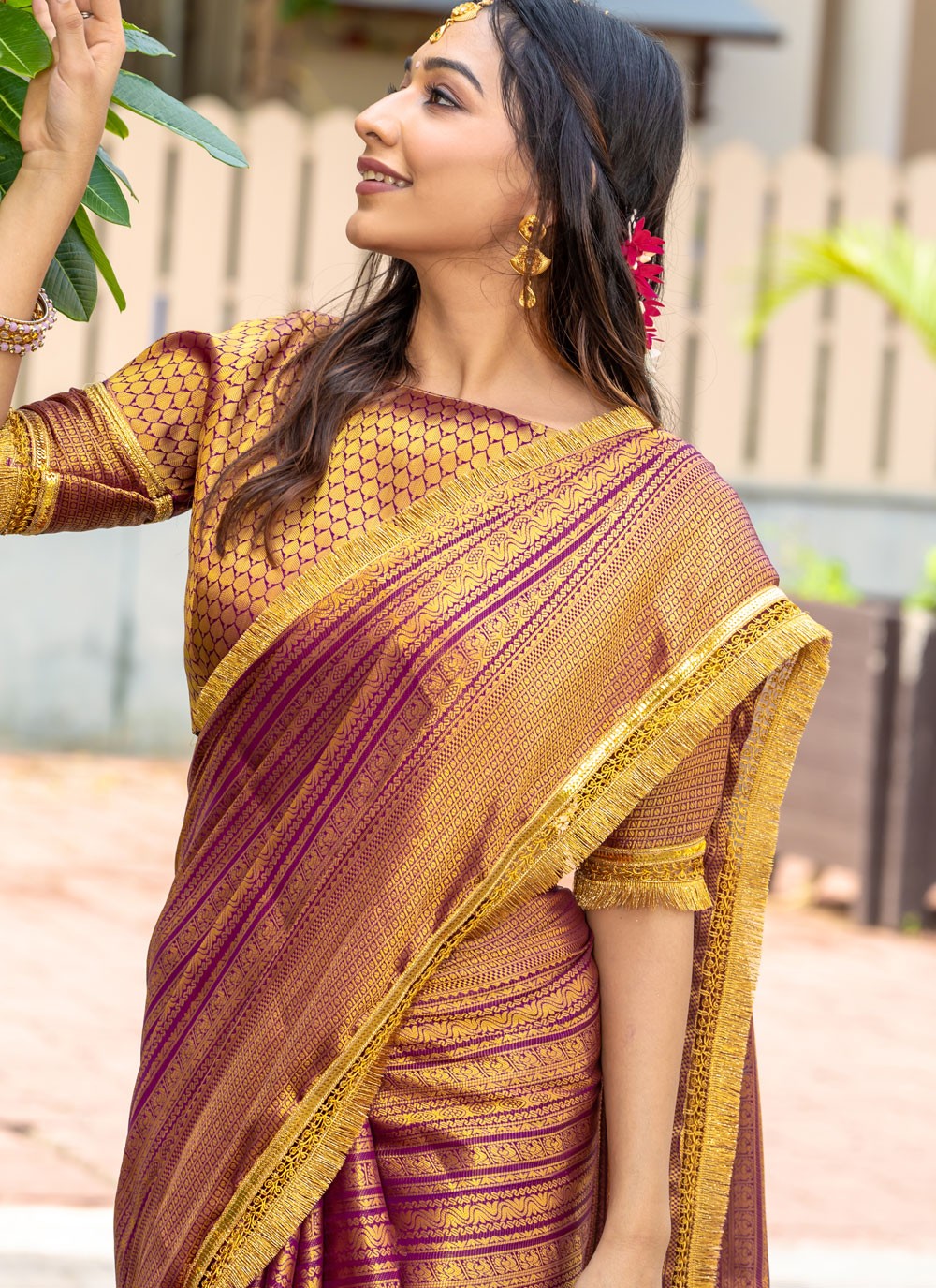 Woven Brocade Purple Saree S14739