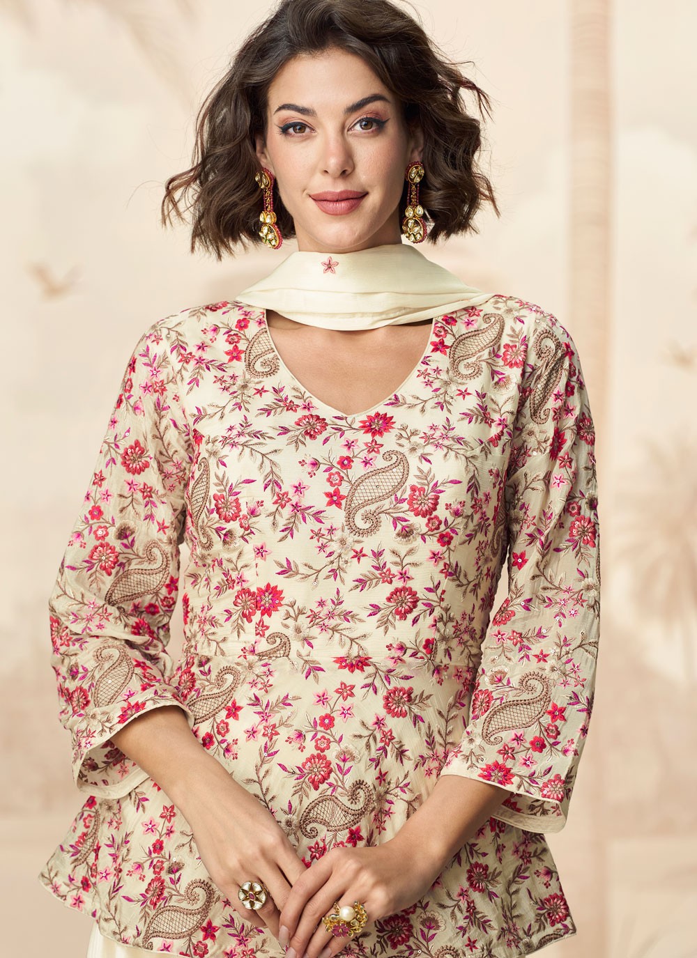 Sharara Suit Embroidered, Zari Off White T6758