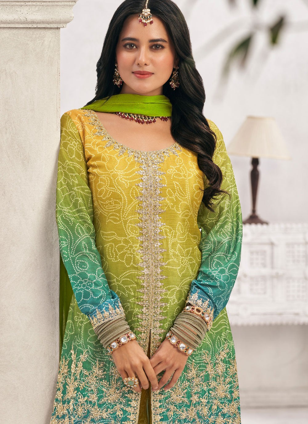 Digital Print Chinon Green Salwar Suit T6080