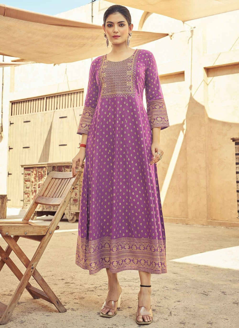 Embroidered Rayon Lavender Gown G19843