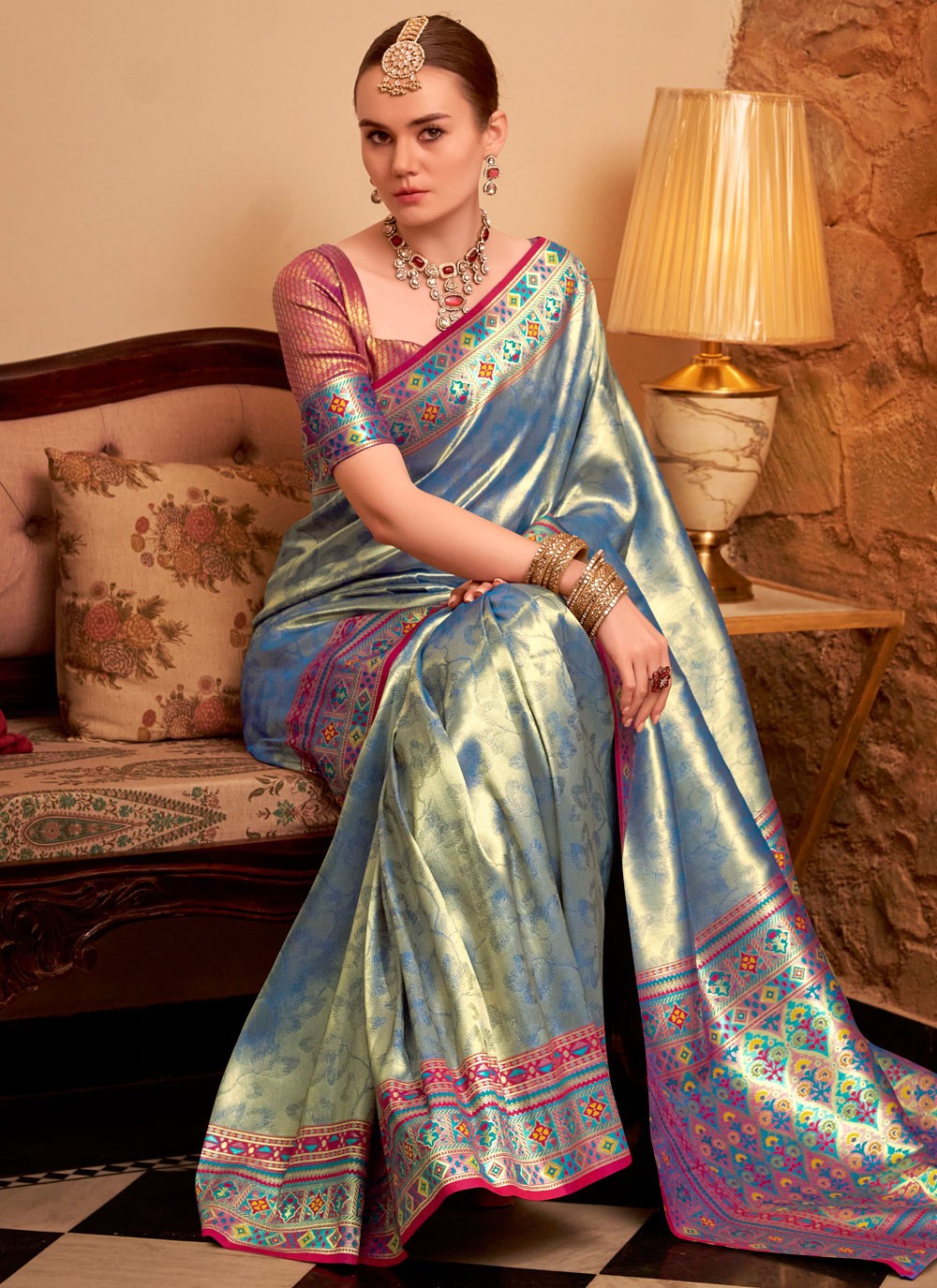Blue Silk Trendy Saree Weaving Zari, Zari S17795