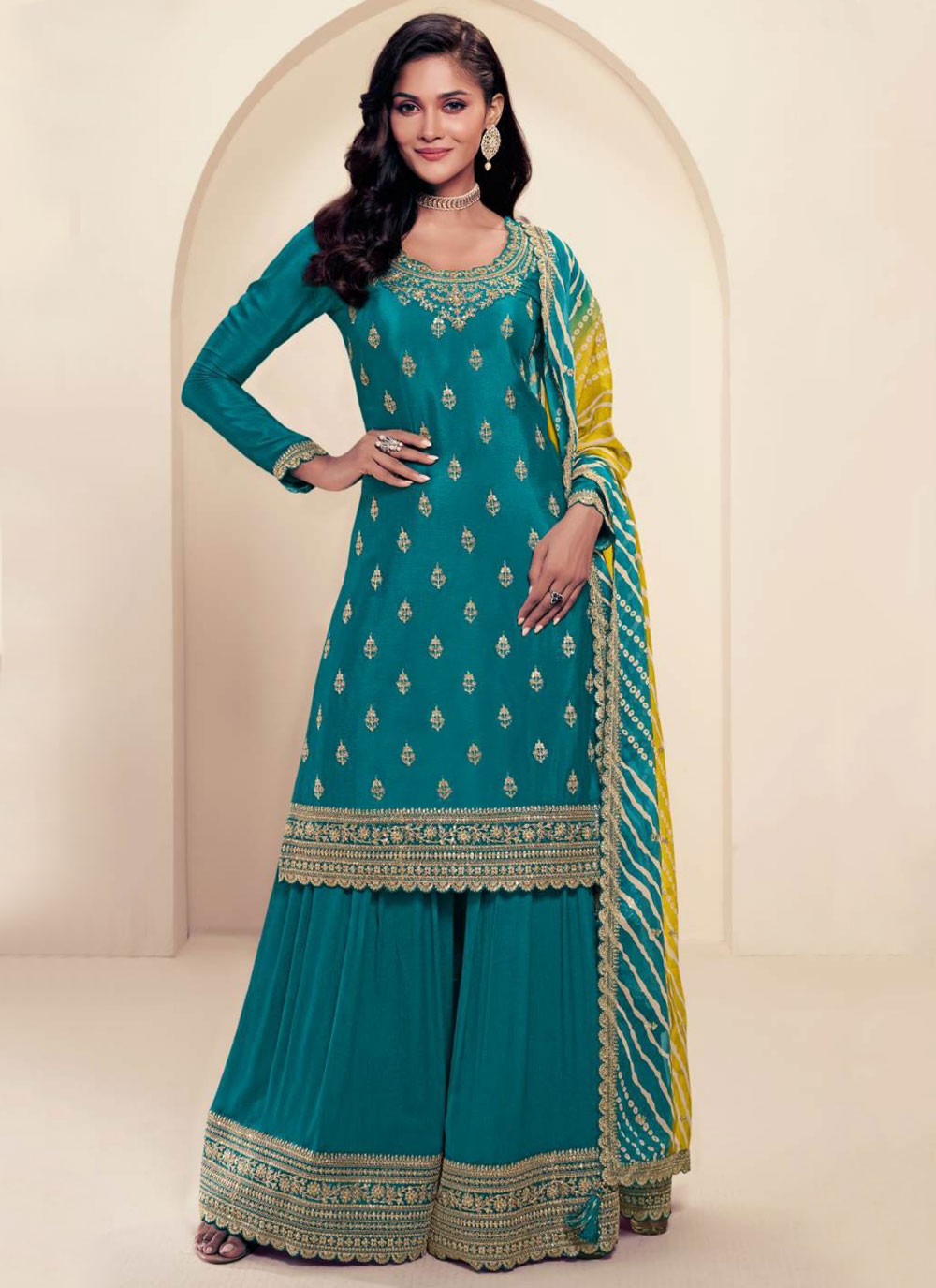 Salwar Suit Embroidered Morpeach Chinon T5829