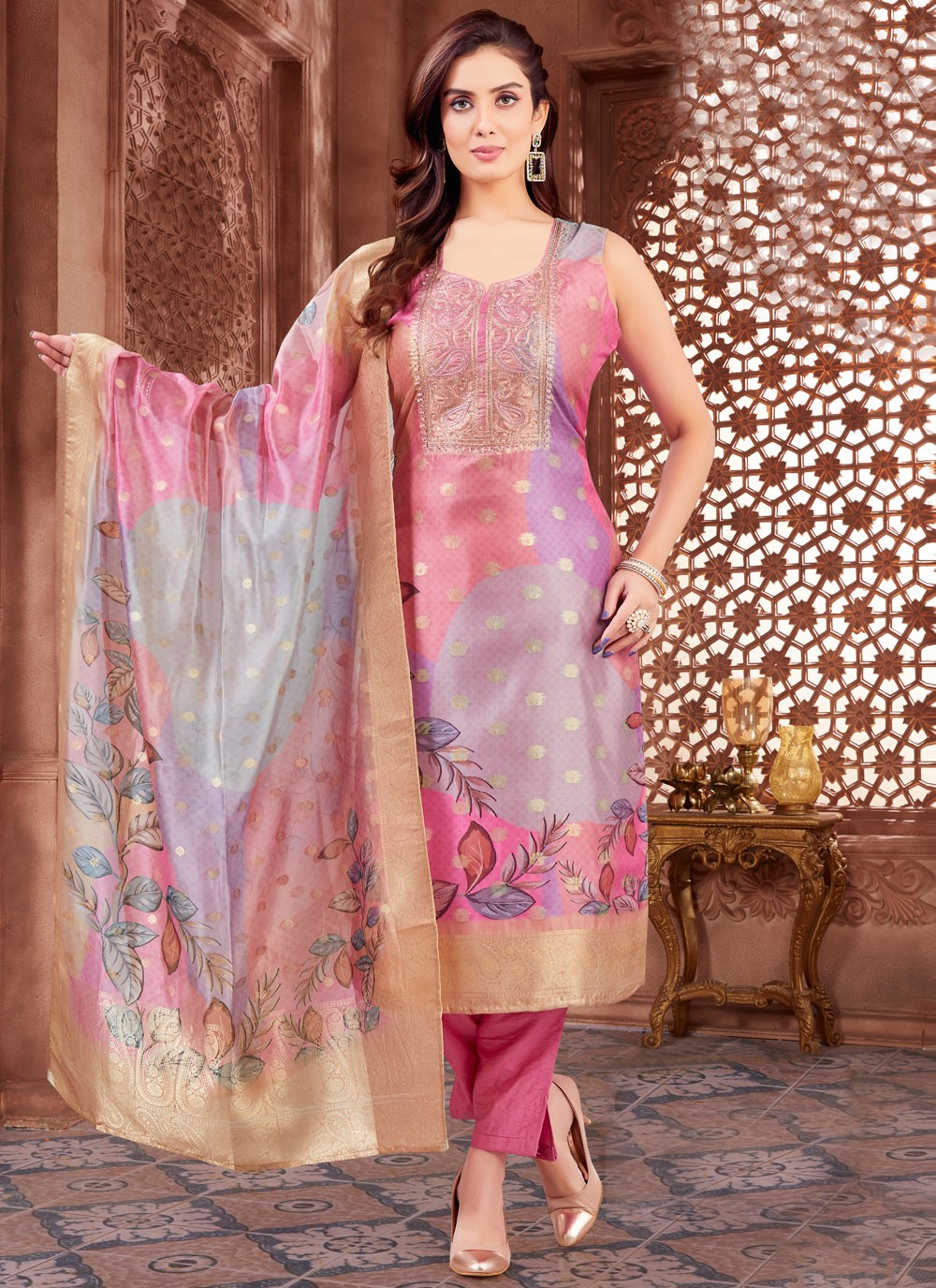 Archive Embroidered, Fancy Work, Printed, Zari 316306 Multi Colour T6687