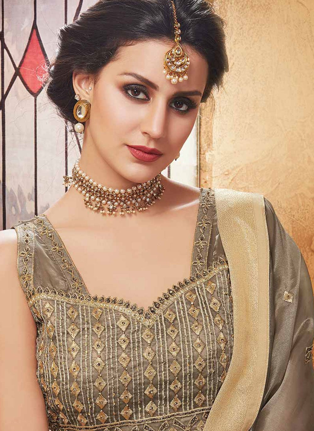 Embroidered Organza Grey Lehenga Choli L3752