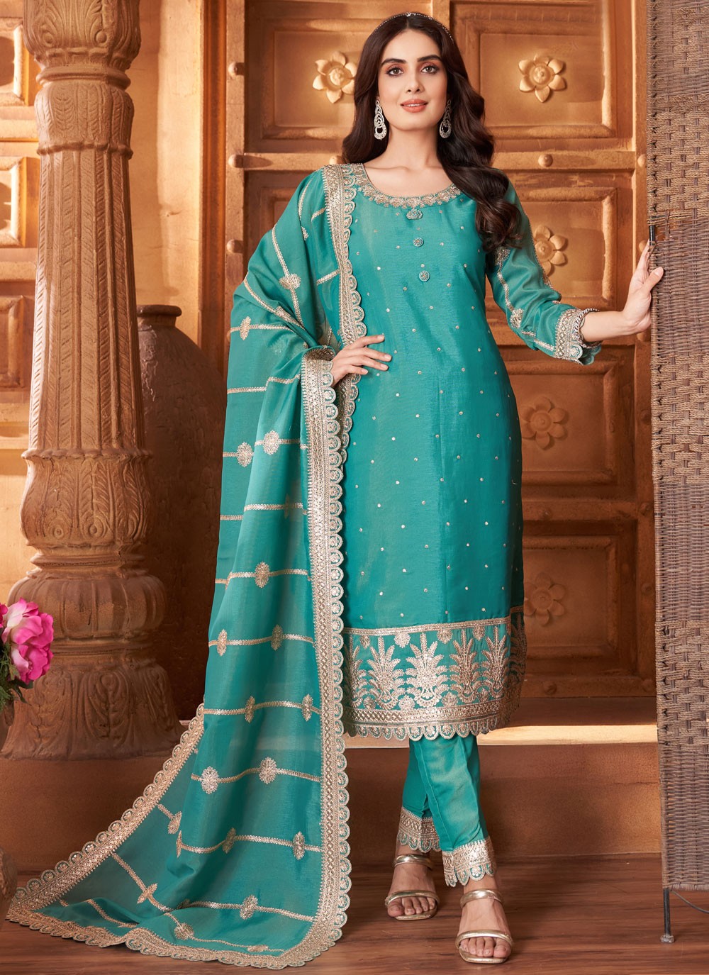 Pant Style Suit Zari Rama T7603